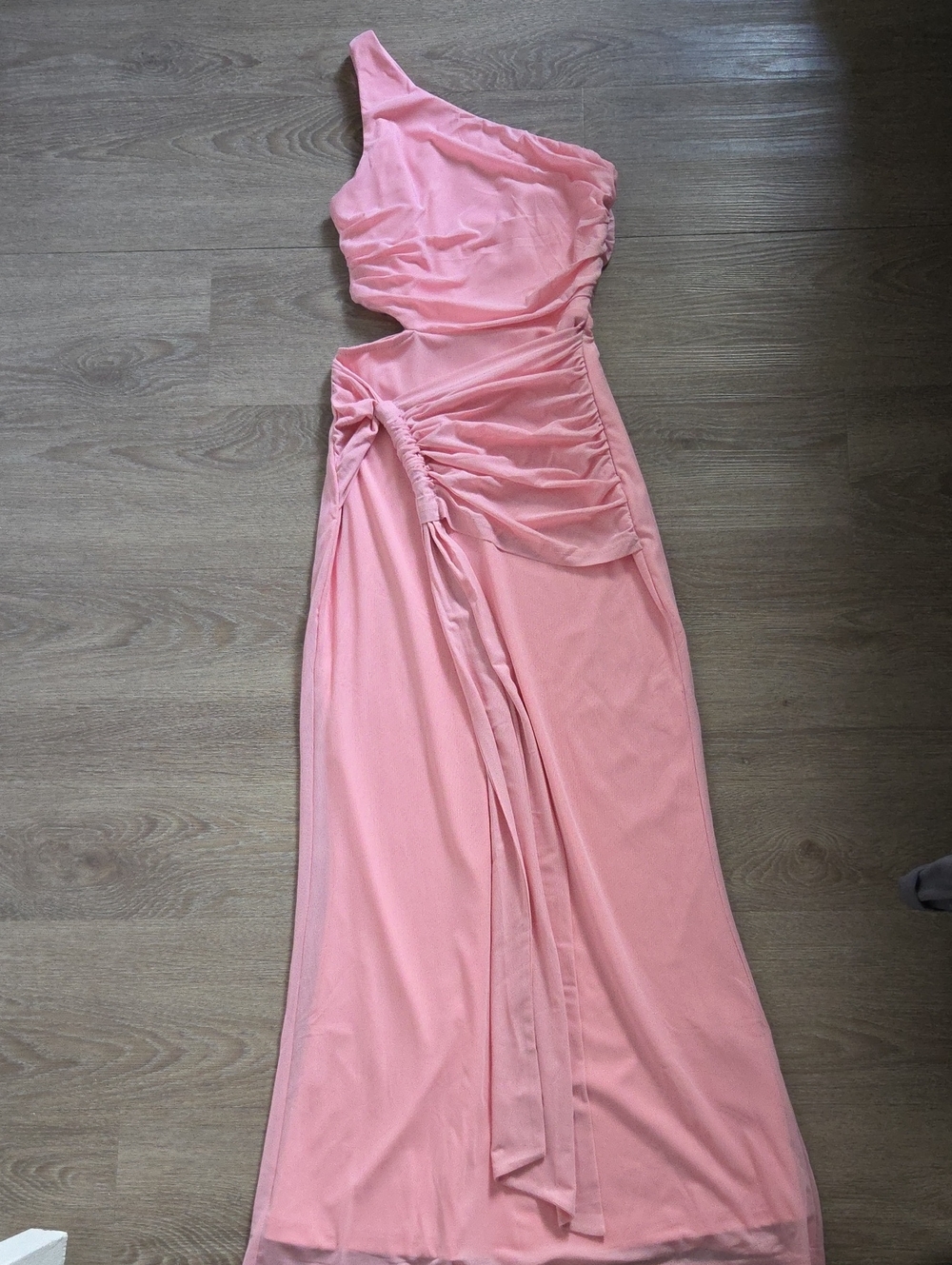 One-Shoulder Pink Ruched Evening Gown